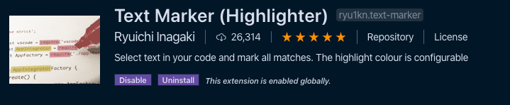 Text marker extension in the visual studio code store