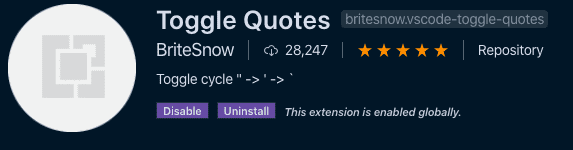 Toggle quotes in the visual studio code store